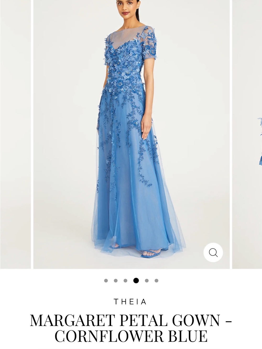 Theia Cornflower Blue Floral Appliqué Maxi Gown